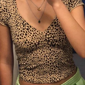 Brandy Melville Cheetah V Neck Tee